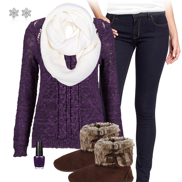 purple sweater outfits