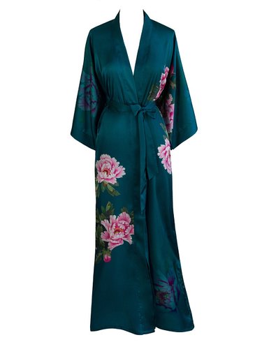 Old Shanghai Women's Kimono Robe Long - Watercolor Floral