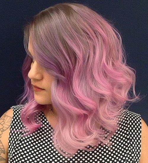 Light Brown to Bubblegum Pink Blend Hair Style for Mid-length Hair