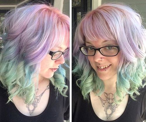 Medium Rainbow Pastel Hairstyle with Bangs