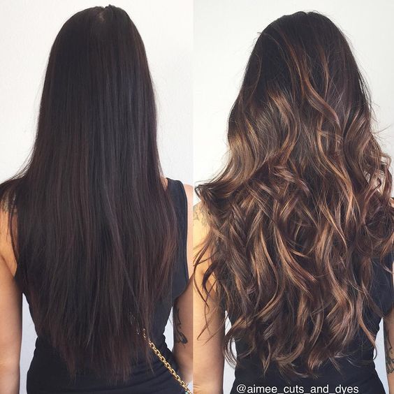 caramel balayage on dark hair