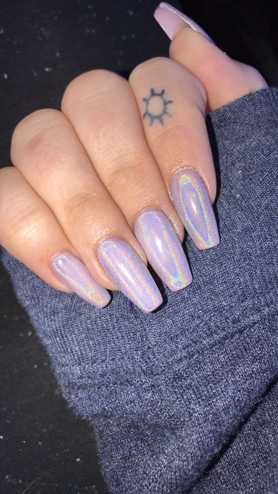 holographic long nails. CND cake pop with holographic glitter