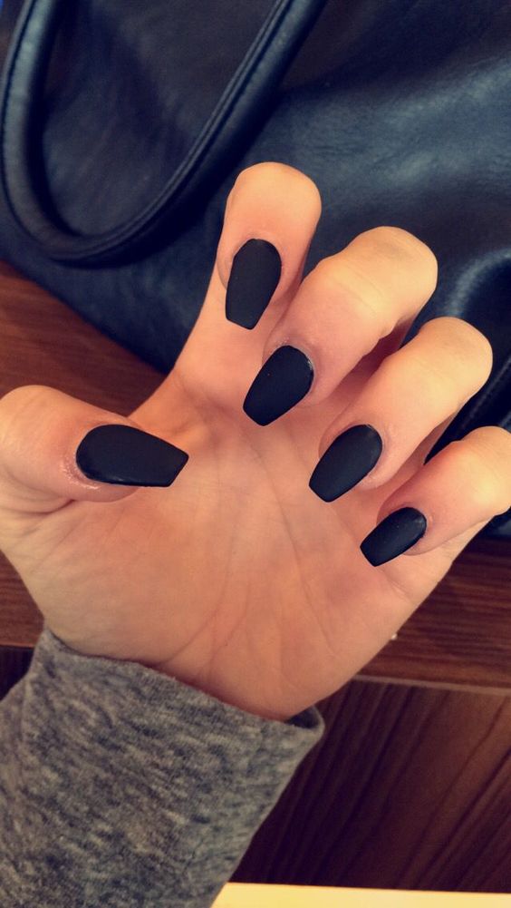 Matte black coffin shape acrylic nails