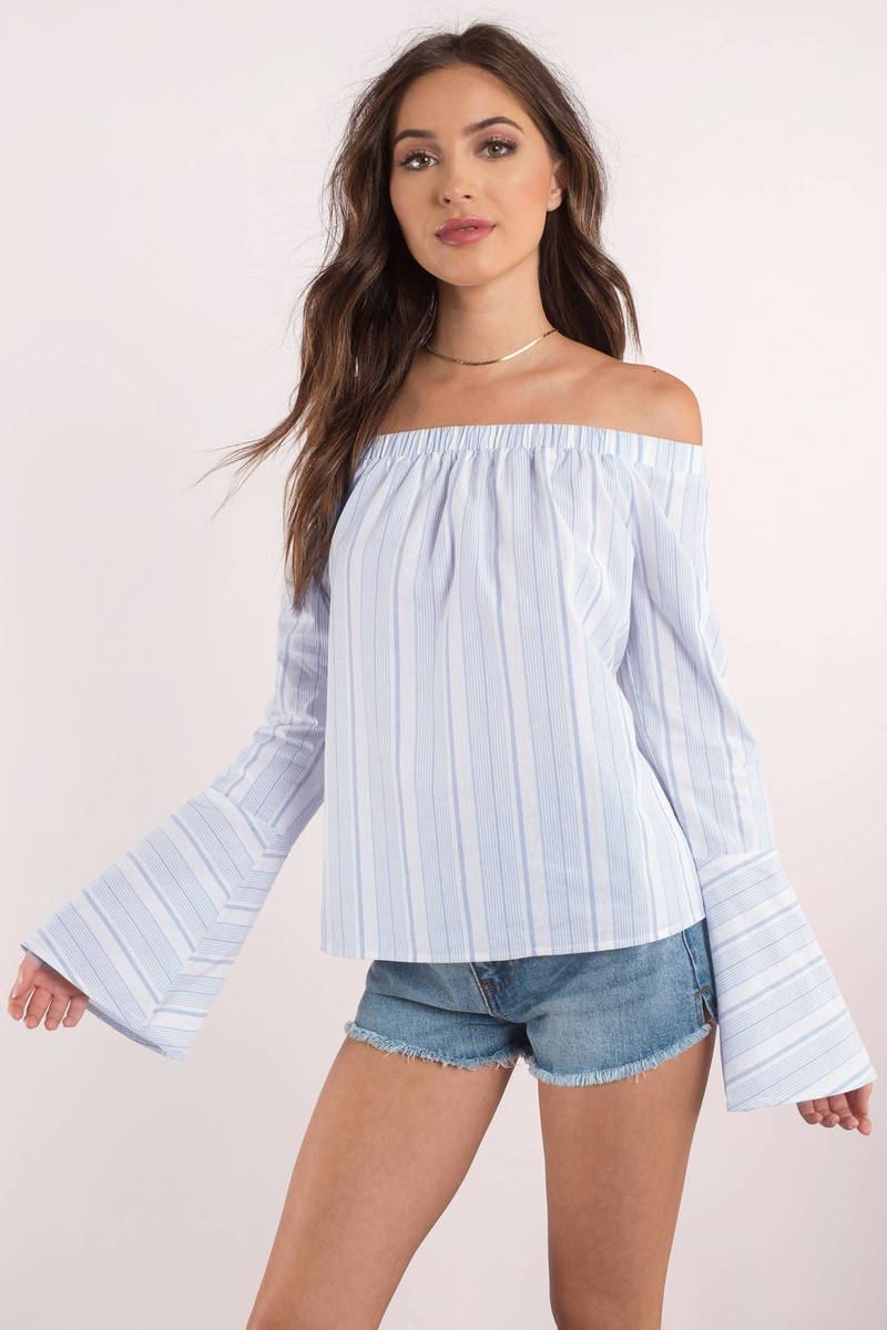 Fashion Tops Off-The-Shoulder Tops Atmosphere Off-The-Shoulder Top blue casual look 