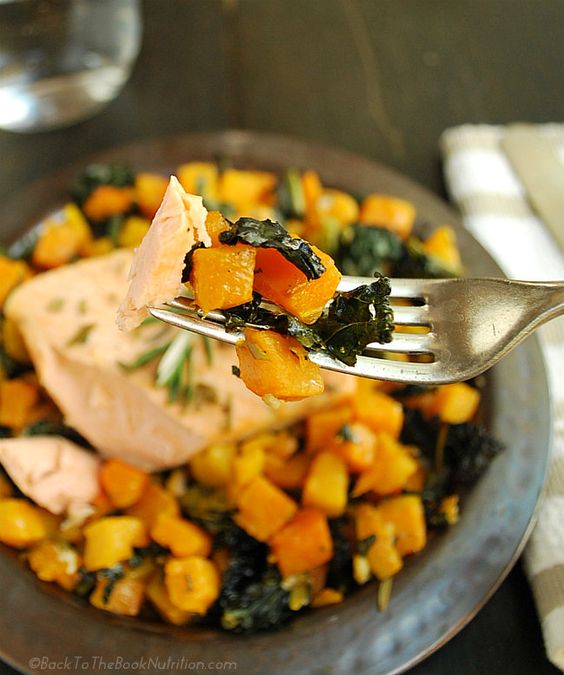 Easy Salmon with Roasted Butternut Squash and Kale - Back To The Book Nutrition