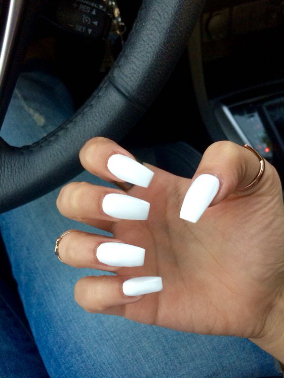 medium/long coffin acrylic nails! white prom nails are the classiest look