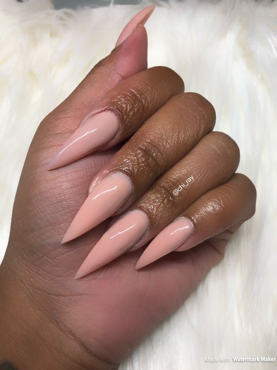 Nude Stiletto Nails Colored Acrylic No Polish Glam Long Nails #paintobsessed