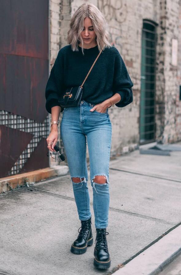 Combat Boots with Ripped Jeans
