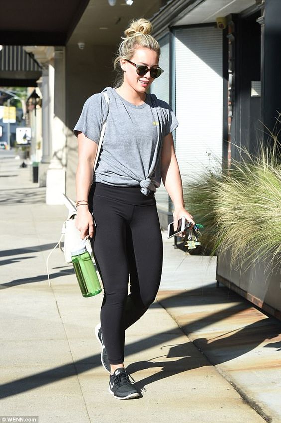 Ready to sweat: The beauty, who made her fame on TV series Lizzie McGuire, showed off her enviably toned figure as she headed to the gym in the form-fitting leggings and casual top