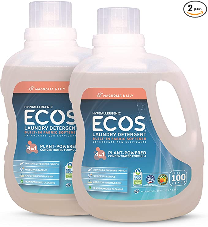 Earth Friendly Products ECOS 2X Liquid Laundry Detergent, Magnolia &amp; Lily, 200 Loads, 100 Fl Oz (Pack of 2)