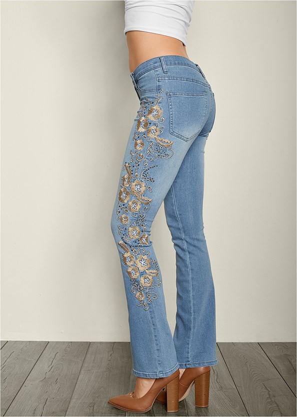 Embroidered Bootcut Jeans in Denim Blue | VENUS
