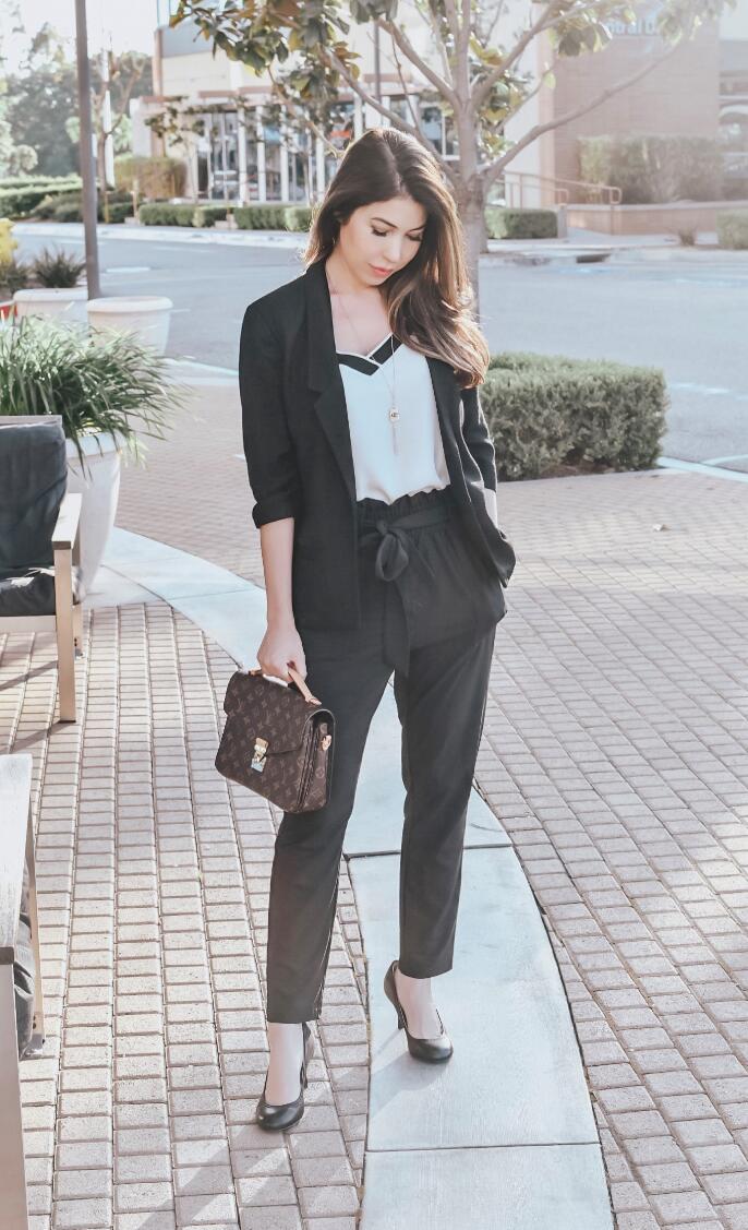 With Confidence Black Paper Bag Waist Pants  Work outfits women Classy  casual outfits High waisted pants outfit