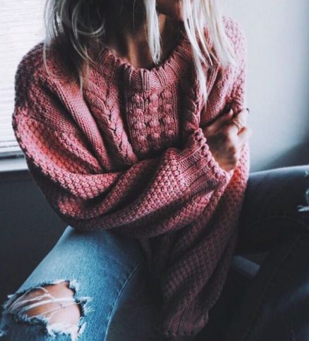 pink knits + denim