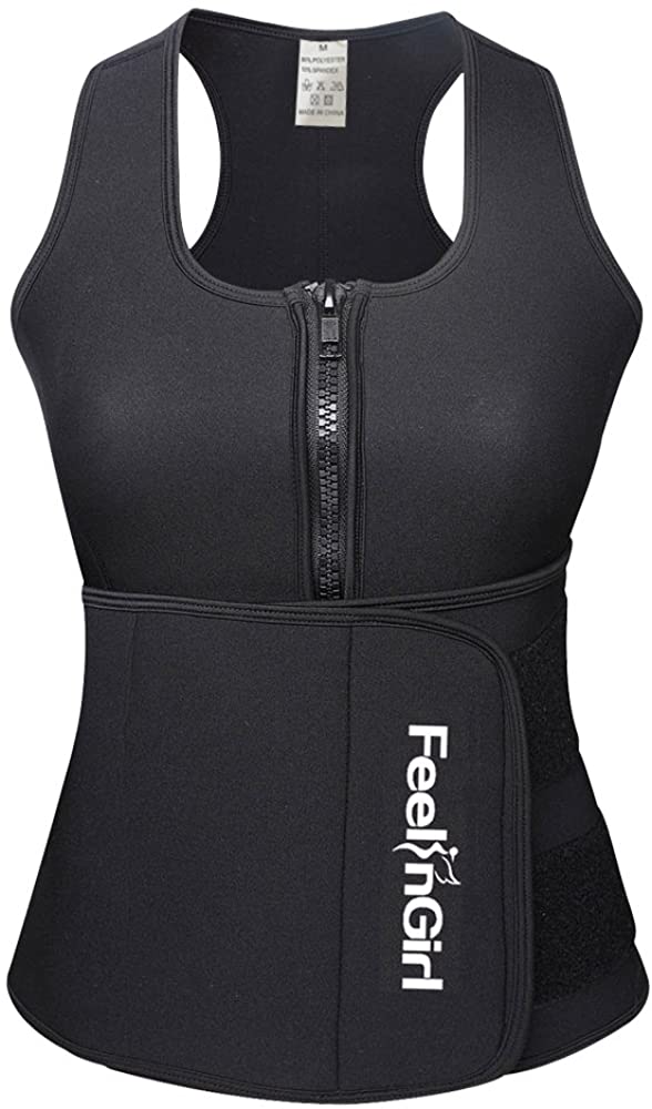 FeelinGirl Néoprène Sauna Costume Débardeur Gilet avec Ceinture Taille-Taille Réglable