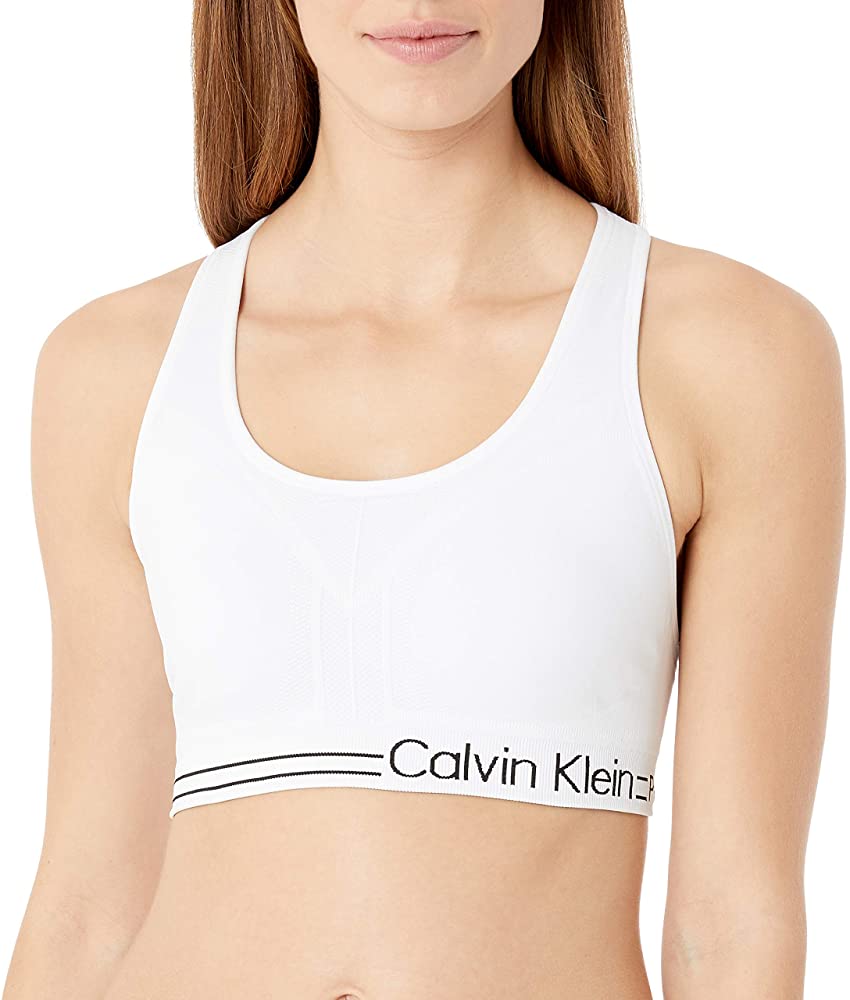 Calvin Klein White Performance Moisture Wicking Medium Impact Reversible Seamless Sports Bra