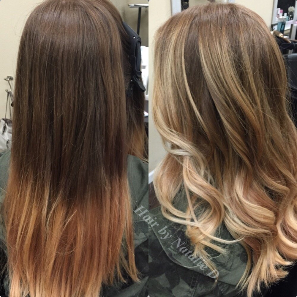 balayage straight hair - balayage before and after