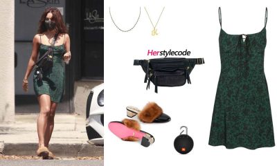 celebrity Vanessa Hudgens Outfit Ideas What to Wear - Vanessa Hudgens Outfit Ideas: Green Dress, Fur Sandals