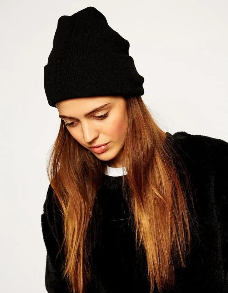 Black beanie with deep turn-up band