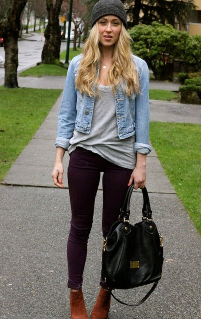 19 Ways to Wear Fisherman Beanie Hats & Look Fantastic 10 denim-jacket-v-neck-t-shirt-skinny-jeans