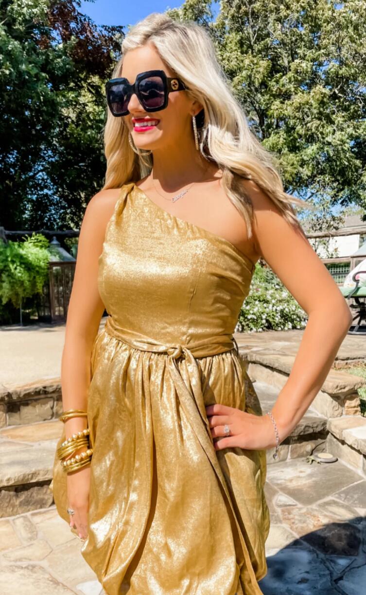 Gold One Shoulder Bubble Dress