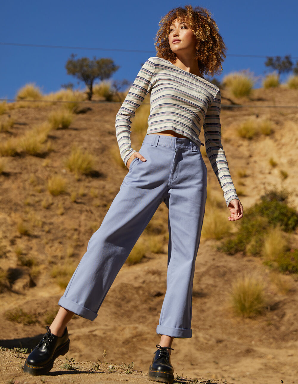 Striped rib Dickie’s T-shirt with women’s work pants