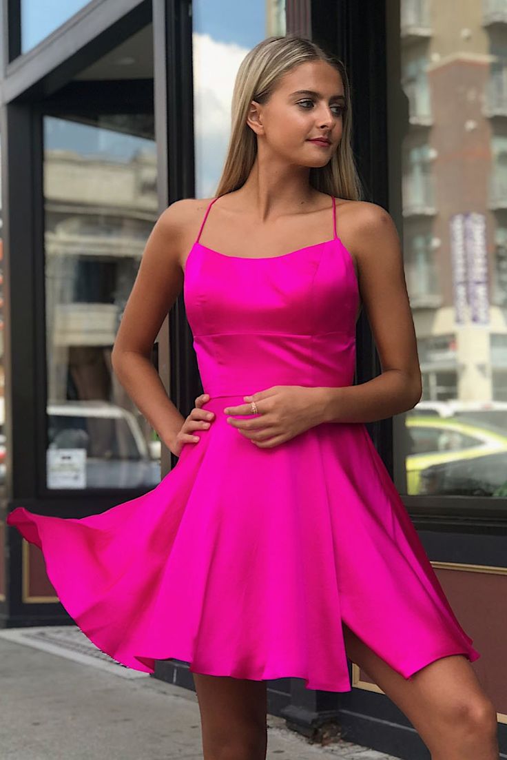 bright pink red Homecoming Dress