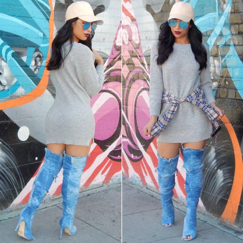 denim knee high boots outfit How to Wear Long Boots: 70 Outfit Ideas with Long Boots