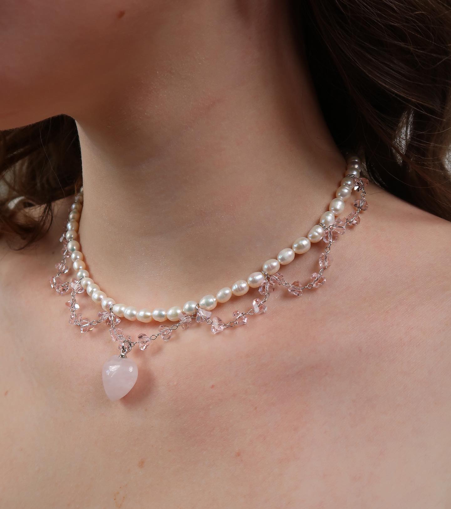 heart necklace rose quartz