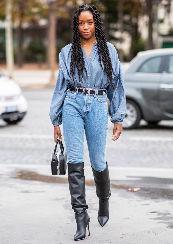 knee high boots street style with jeans How to Wear Long Boots: 70 Outfit Ideas with Long Boots