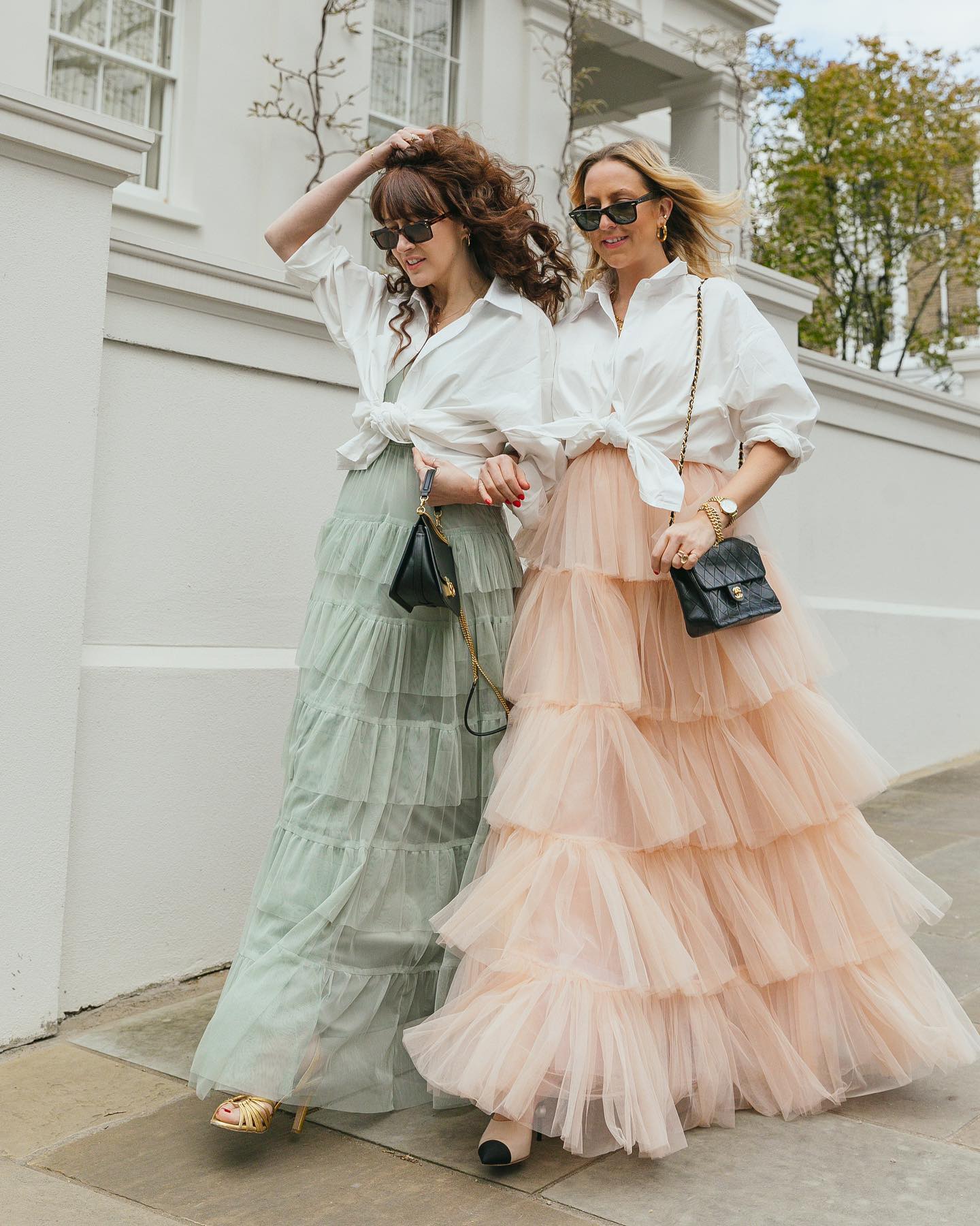 layered mint and peach tulle skirt