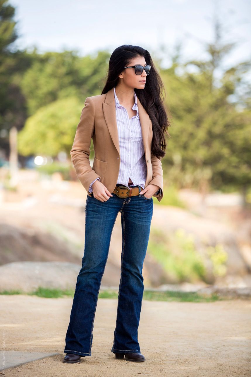 women bootcut jeans with blazer style