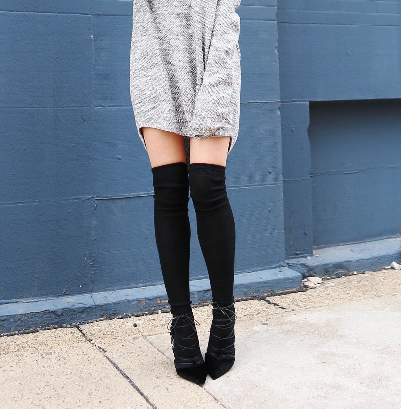 Knee high socks outfits for women – sweater dress