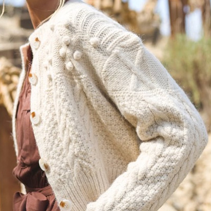 Cropped cable knit cardigan