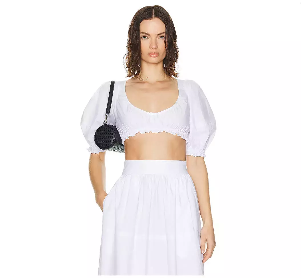 Helsa Poplin Cropped Peasant Top in White