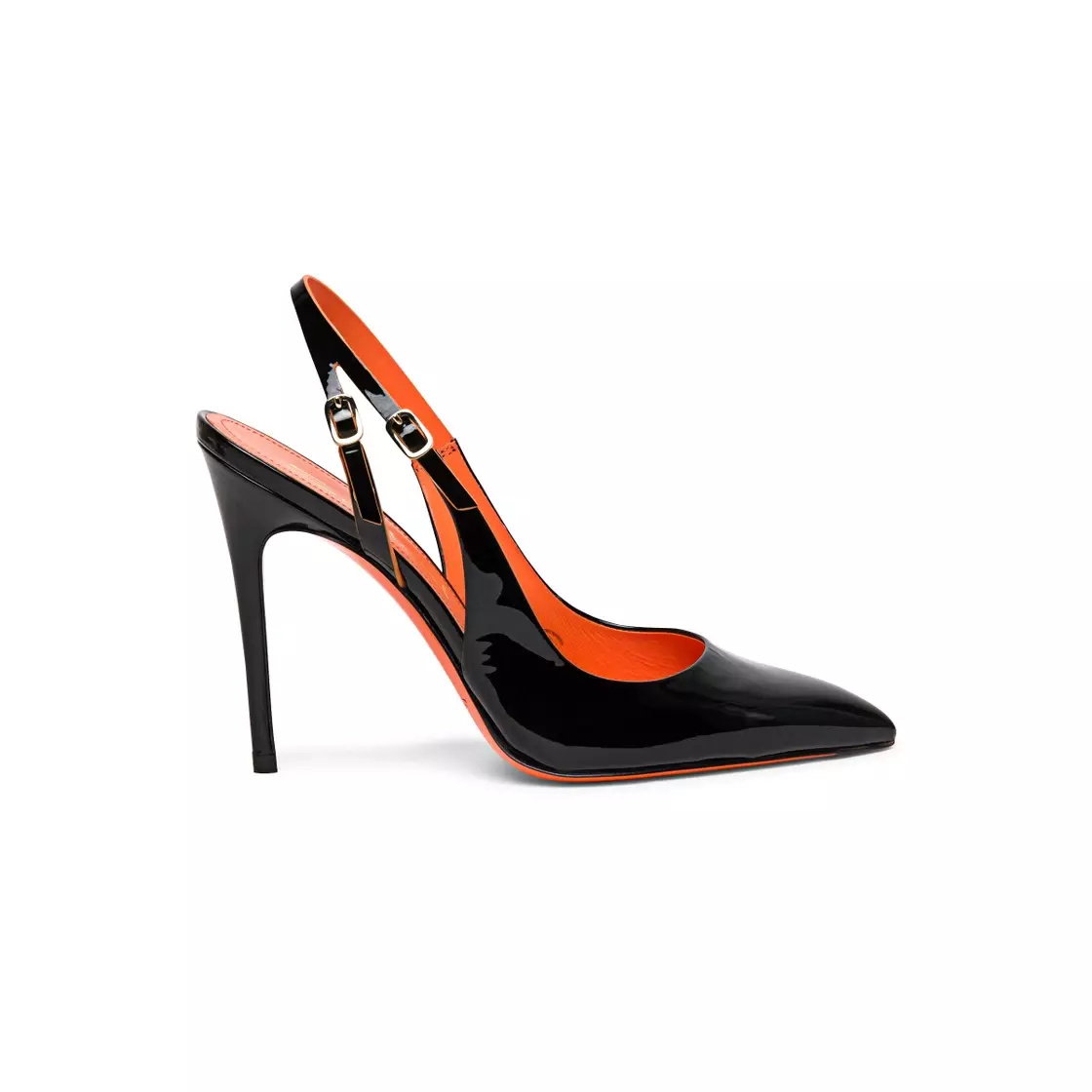 Santoni Black Patent Leather High Heel Slingback