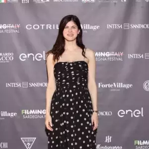 Alexandra Daddario Rocks Doen Maryanna Dress and Celine Sneakers