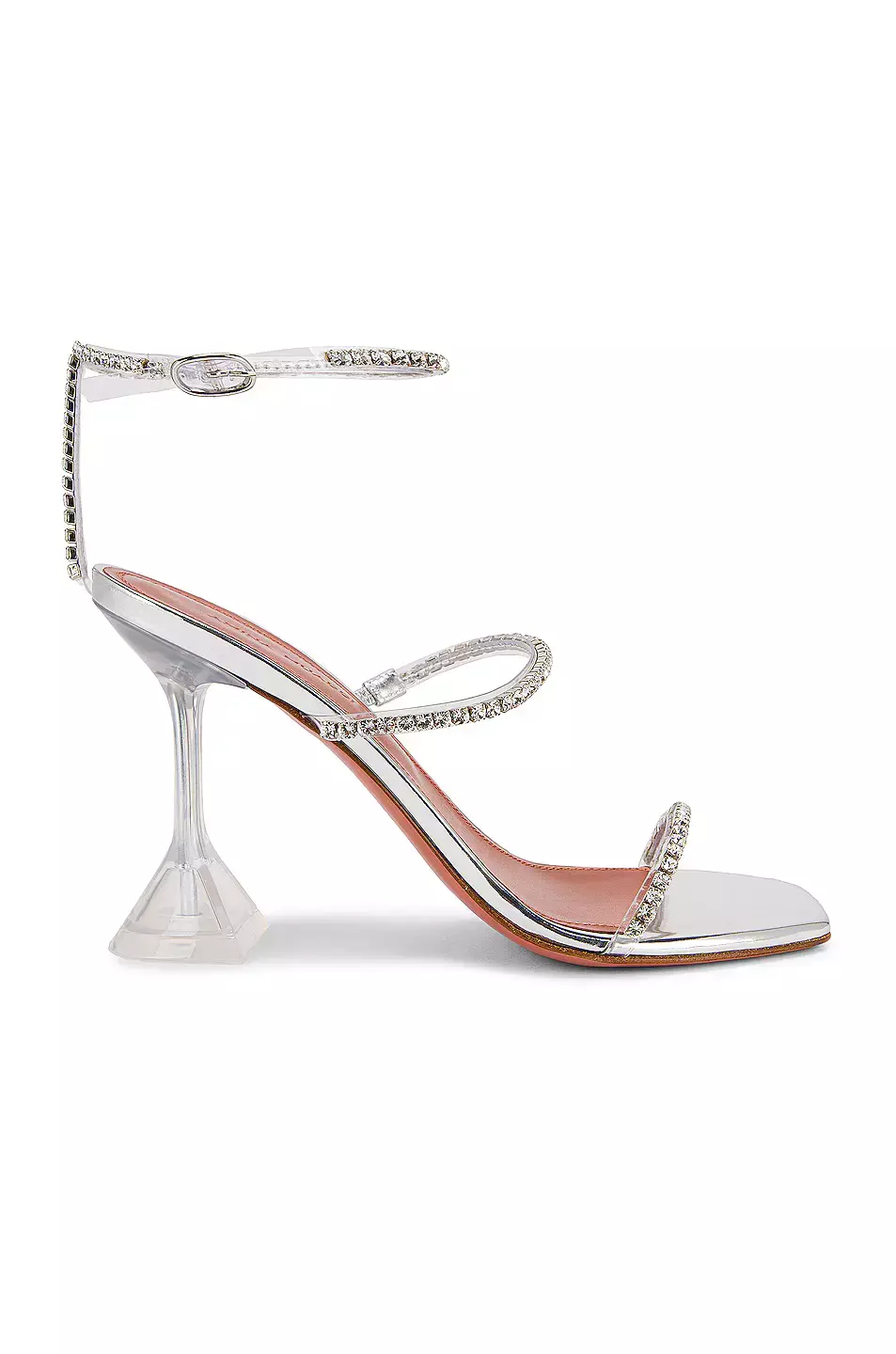 Amina Muaddi Gilda Metallic Crystal Two Band Sandals