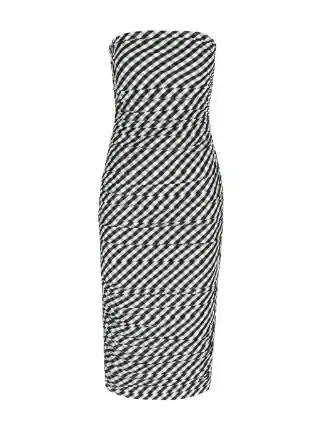 Bernadette Tia Gingham Ruched Strapless Midi Dress