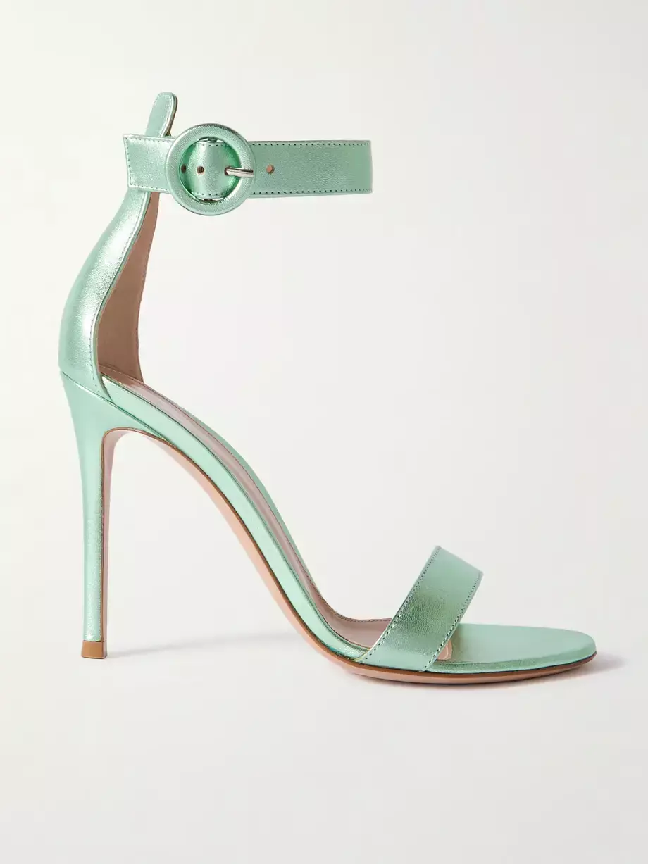 Gianvito Rossi Portofino Metallic Leather Sandals in Mint