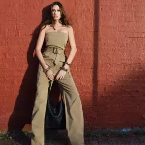 Hailey Bieber Chic Summer Look Strapless Jumpsuit