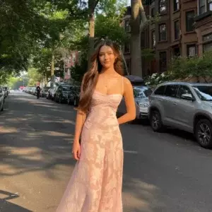 Mabel Chee style Elegant Floral Printed Mesh Maxi Dress Sexy See through Pink Prom Dress 2