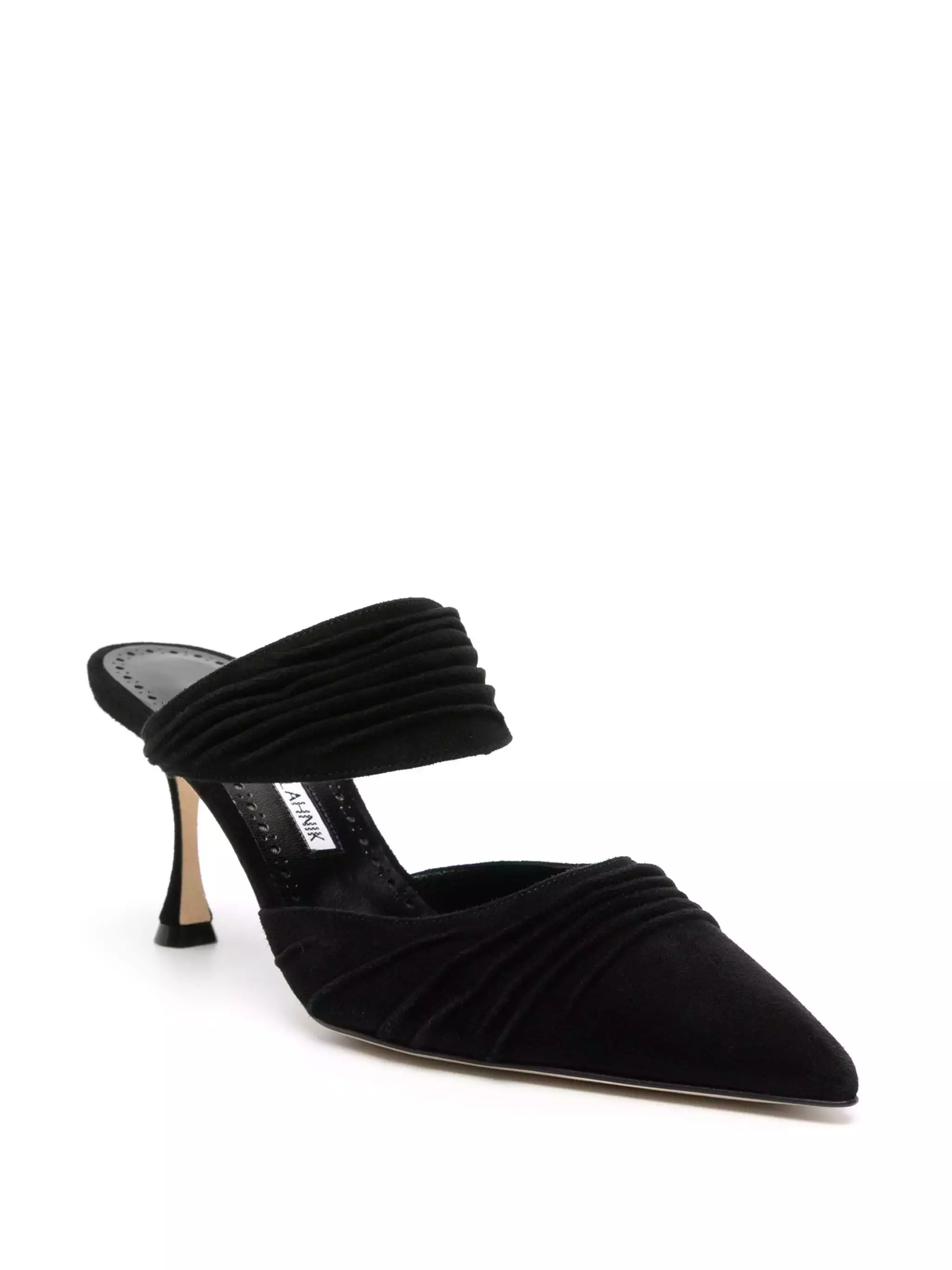 Manolo Blahnik Circeamu Black Gathered Suede Mule