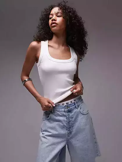 Topshop rib scoop tank top in white
