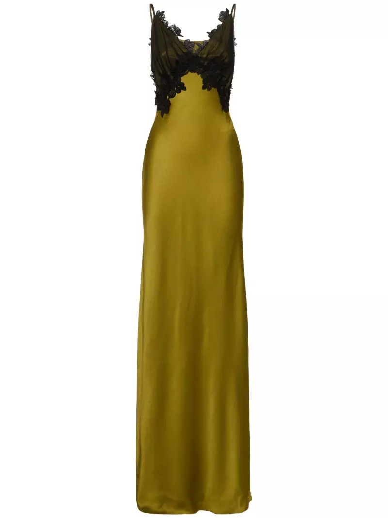 Alberta Ferretti Satin Lace Long Dress