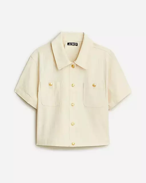 J Crew Denim Button Up Top In Ecru