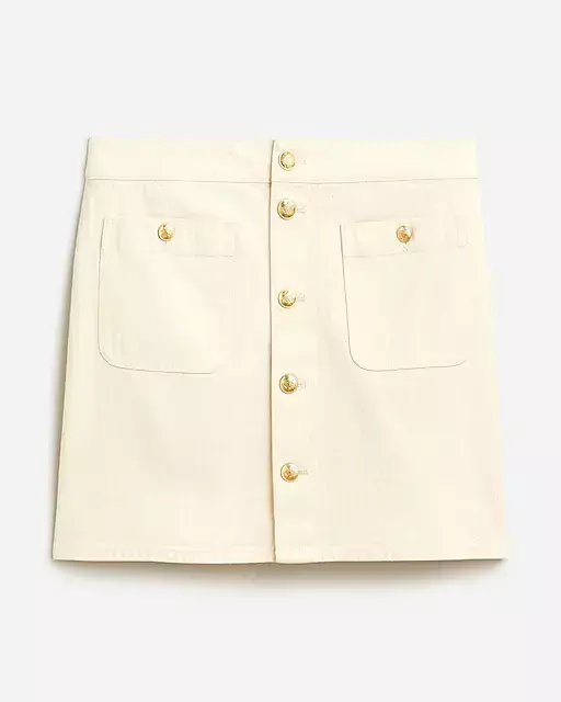 J Crew Textured Denim Mini Skirt In Ecru