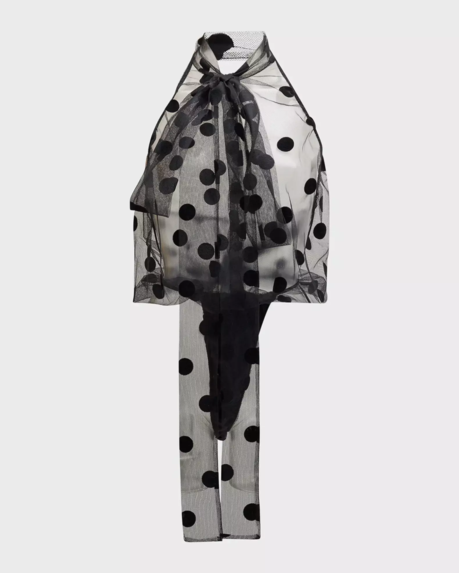 Laquan Smith Flocked Polka Dot Tie Neck Halter Top
