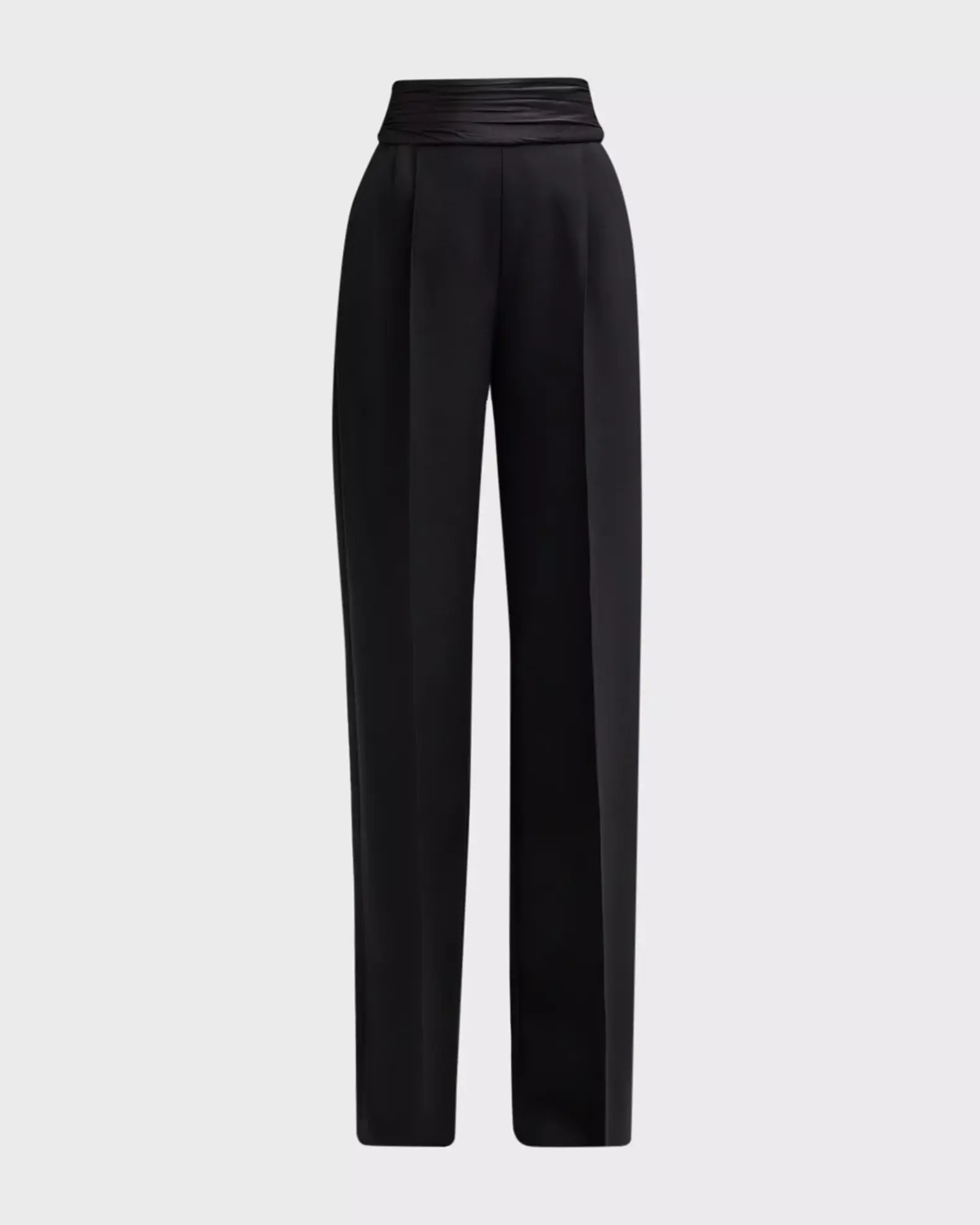 Laquan Smith Satin Cummerbund Double Plated Straight Leg Trousers