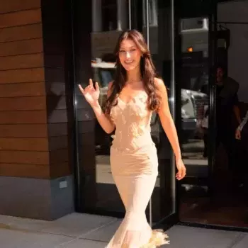 Bella Hadid Stuns In Chic Nude Dress Launches Alcohol Free Fragrance Line Orebella In New York City
