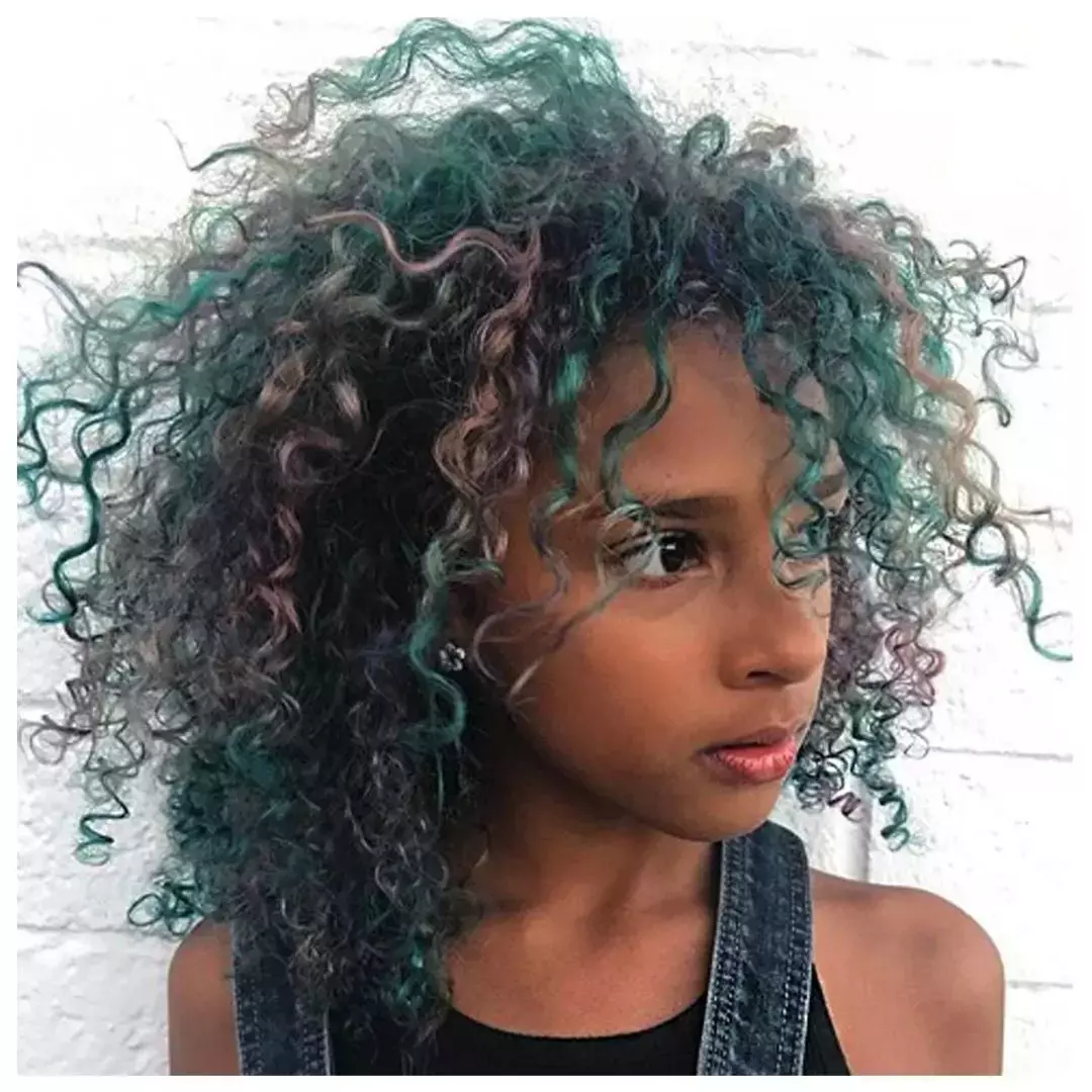 Turquoise Accents On Curly Hair